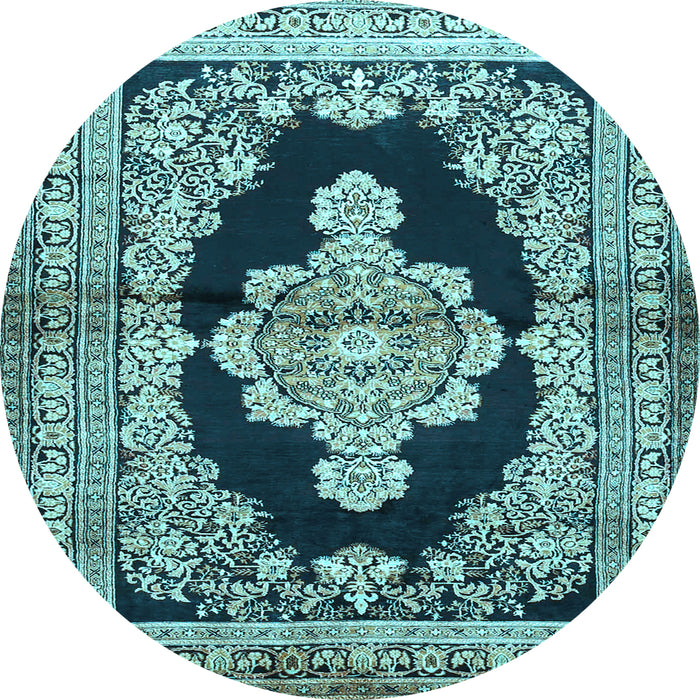 Round Medallion Light Blue Traditional Rug, tr4804lblu