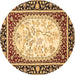 Round Persian Brown Traditional Rug, tr4805brn