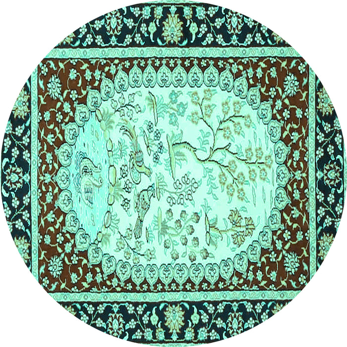 Round Machine Washable Persian Turquoise Traditional Area Rugs, wshtr4805turq