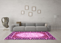 Machine Washable Persian Pink Traditional Rug in a Living Room, wshtr4805pnk