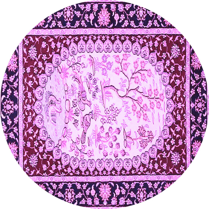 Round Machine Washable Persian Purple Traditional Area Rugs, wshtr4805pur