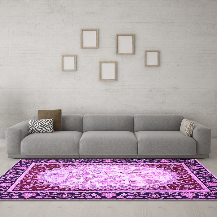 Machine Washable Persian Purple Traditional Area Rugs in a Living Room, wshtr4805pur