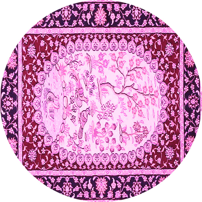 Round Machine Washable Persian Pink Traditional Rug, wshtr4805pnk