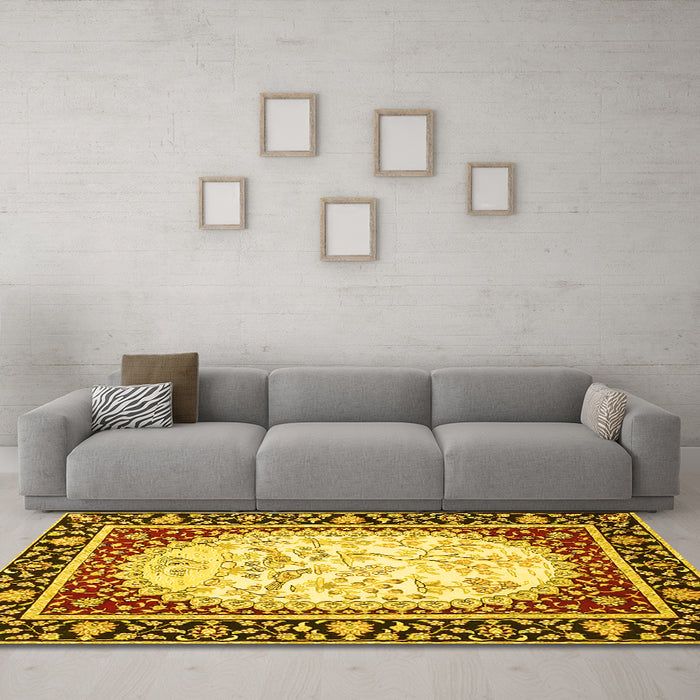 Machine Washable Persian Yellow Traditional Rug in a Living Room, wshtr4805yw