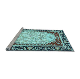 Sideview of Machine Washable Persian Light Blue Traditional Rug, wshtr4805lblu