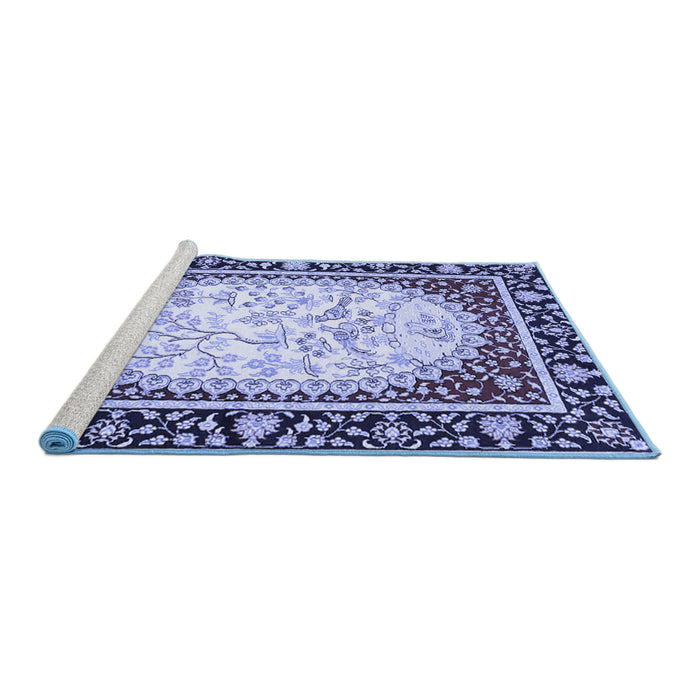 Sideview of Machine Washable Persian Blue Traditional Rug, wshtr4805blu