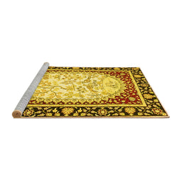 Sideview of Machine Washable Persian Yellow Traditional Rug, wshtr4805yw