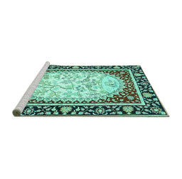 Sideview of Machine Washable Persian Turquoise Traditional Area Rugs, wshtr4805turq