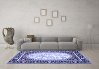 Machine Washable Persian Blue Traditional Rug, wshtr4805blu