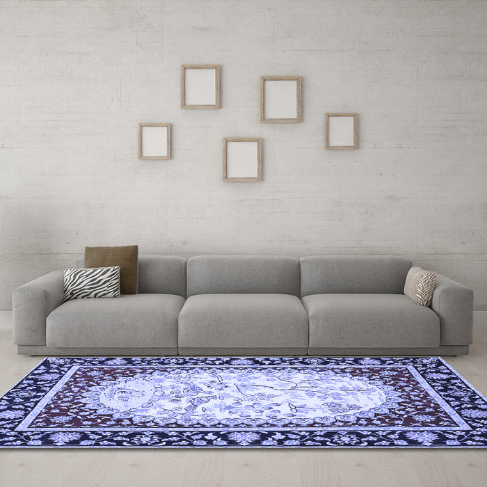 Machine Washable Persian Blue Traditional Rug in a Living Room, wshtr4805blu