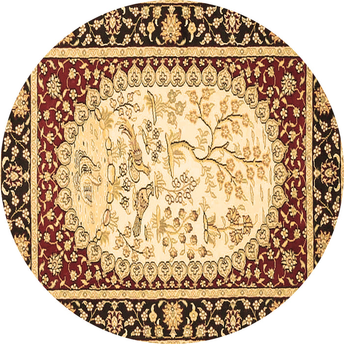 Round Machine Washable Persian Brown Traditional Rug, wshtr4805brn