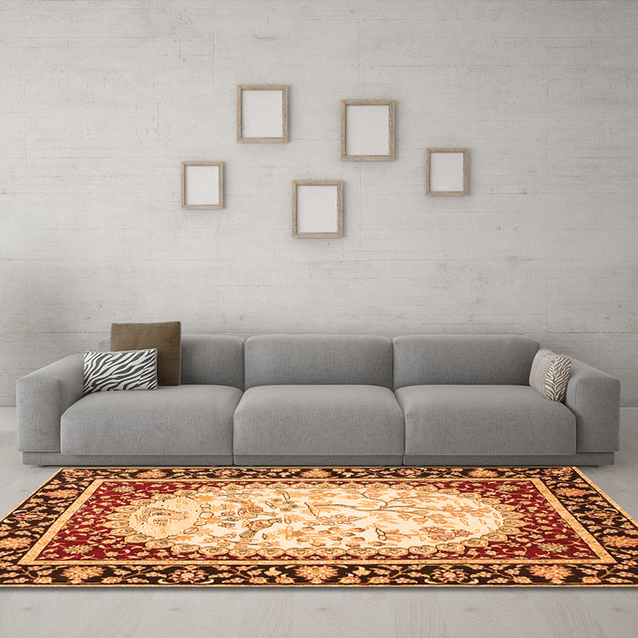 Machine Washable Persian Orange Traditional Area Rugs in a Living Room, wshtr4805org