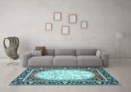 Machine Washable Persian Light Blue Traditional Rug in a Living Room, wshtr4805lblu