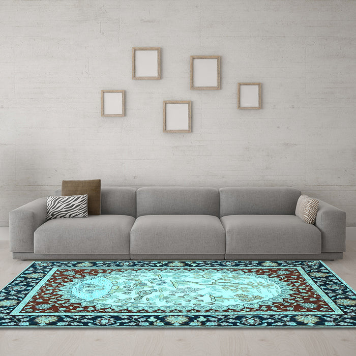 Machine Washable Persian Light Blue Traditional Rug in a Living Room, wshtr4805lblu