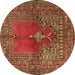 Round Oriental Brown Traditional Rug, tr4806brn