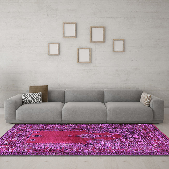 Machine Washable Oriental Purple Traditional Area Rugs in a Living Room, wshtr4806pur