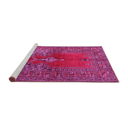 Sideview of Machine Washable Oriental Pink Traditional Rug, wshtr4806pnk