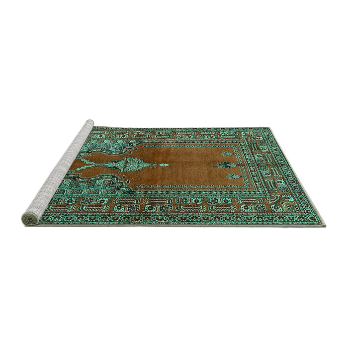 Sideview of Machine Washable Oriental Turquoise Traditional Area Rugs, wshtr4806turq