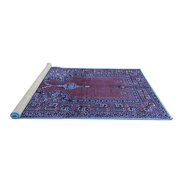Sideview of Machine Washable Oriental Blue Traditional Rug, wshtr4806blu