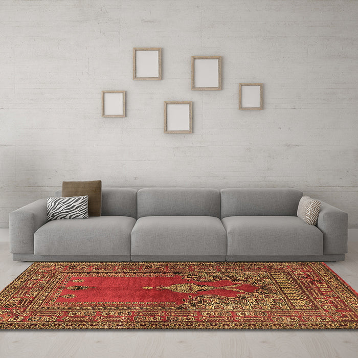 Machine Washable Oriental Brown Traditional Rug in a Living Room,, wshtr4806brn