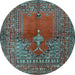 Round Oriental Light Blue Traditional Rug, tr4806lblu