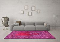 Machine Washable Oriental Pink Traditional Rug, wshtr4806pnk