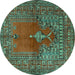 Round Oriental Turquoise Traditional Rug, tr4806turq