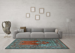 Machine Washable Oriental Light Blue Traditional Rug in a Living Room, wshtr4806lblu