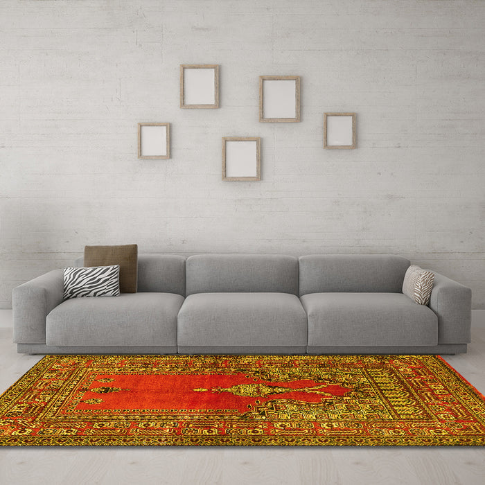 Machine Washable Oriental Yellow Traditional Rug in a Living Room, wshtr4806yw