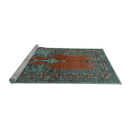 Sideview of Machine Washable Oriental Light Blue Traditional Rug, wshtr4806lblu