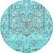 Round Machine Washable Persian Light Blue Traditional Rug, wshtr4807lblu