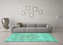 Machine Washable Persian Turquoise Traditional Area Rugs in a Living Room,, wshtr4807turq