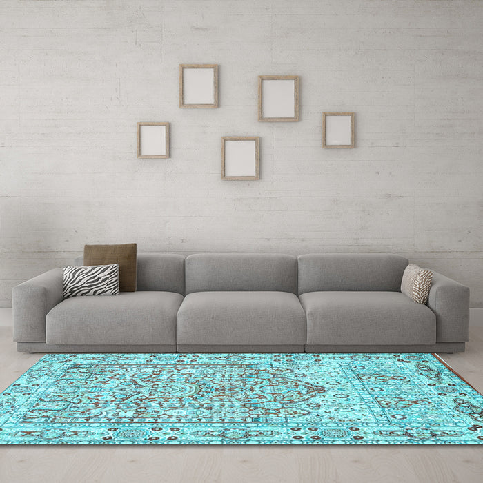 Machine Washable Persian Light Blue Traditional Rug in a Living Room, wshtr4807lblu