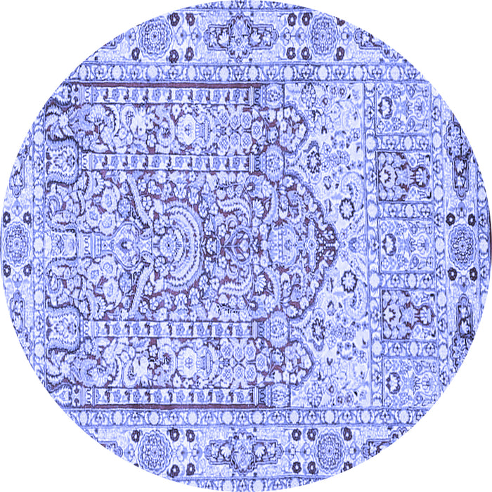 Round Machine Washable Persian Blue Traditional Rug, wshtr4807blu