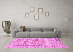 Machine Washable Persian Pink Traditional Rug in a Living Room, wshtr4807pnk