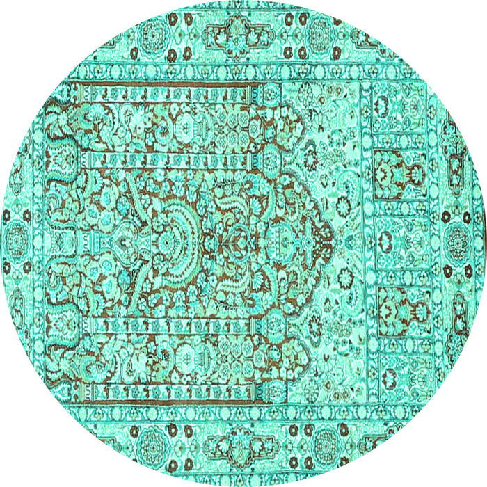 Round Machine Washable Persian Turquoise Traditional Area Rugs, wshtr4807turq