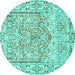 Round Machine Washable Persian Turquoise Traditional Area Rugs, wshtr4807turq