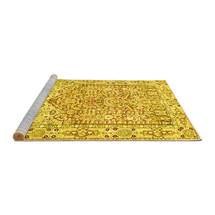 Sideview of Machine Washable Persian Yellow Traditional Rug, wshtr4807yw