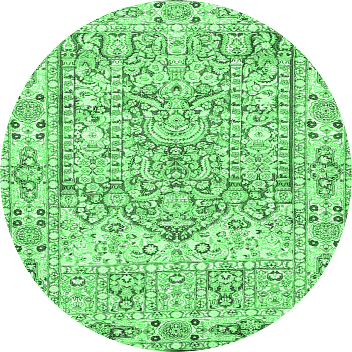 Round Machine Washable Persian Emerald Green Traditional Area Rugs, wshtr4807emgrn