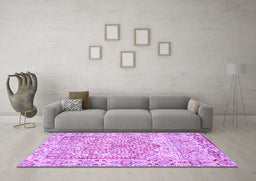 Machine Washable Persian Purple Traditional Area Rugs in a Living Room, wshtr4807pur