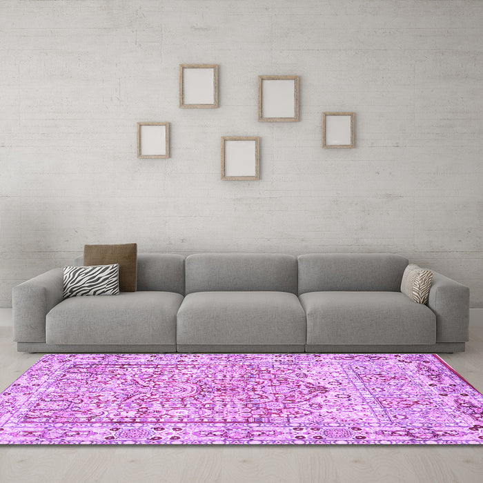 Machine Washable Persian Purple Traditional Area Rugs in a Living Room, wshtr4807pur
