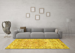 Machine Washable Persian Yellow Traditional Rug in a Living Room, wshtr4807yw