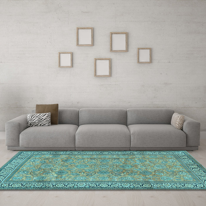 Machine Washable Persian Light Blue Traditional Rug in a Living Room, wshtr4808lblu