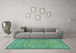 Machine Washable Persian Turquoise Traditional Area Rugs in a Living Room,, wshtr4808turq