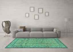 Machine Washable Persian Turquoise Traditional Area Rugs in a Living Room,, wshtr4808turq