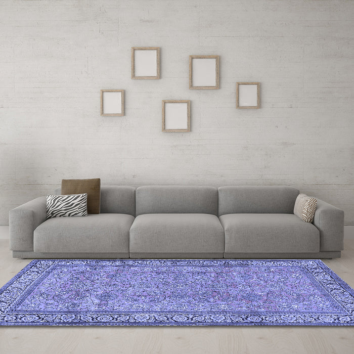 Machine Washable Persian Blue Traditional Rug in a Living Room, wshtr4808blu