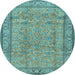 Round Machine Washable Persian Light Blue Traditional Rug, wshtr4808lblu