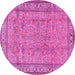 Round Machine Washable Persian Pink Traditional Rug, wshtr4808pnk