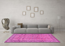 Machine Washable Persian Pink Traditional Rug in a Living Room, wshtr4808pnk