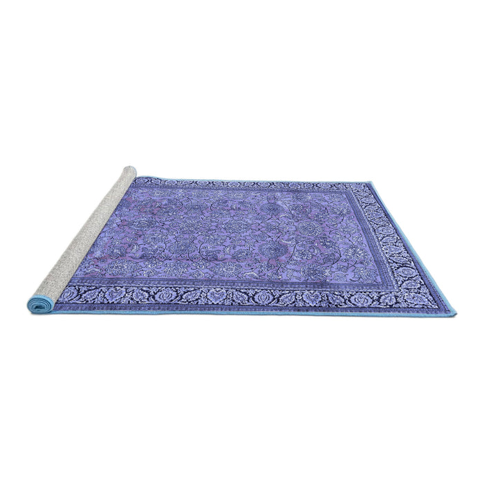 Sideview of Machine Washable Persian Blue Traditional Rug, wshtr4808blu